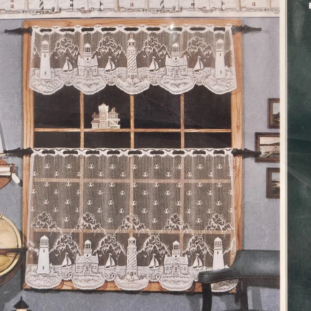 Vintage Heritage Lace Lighthouse Tier Curtain 60x36 Ecru Nautical Window